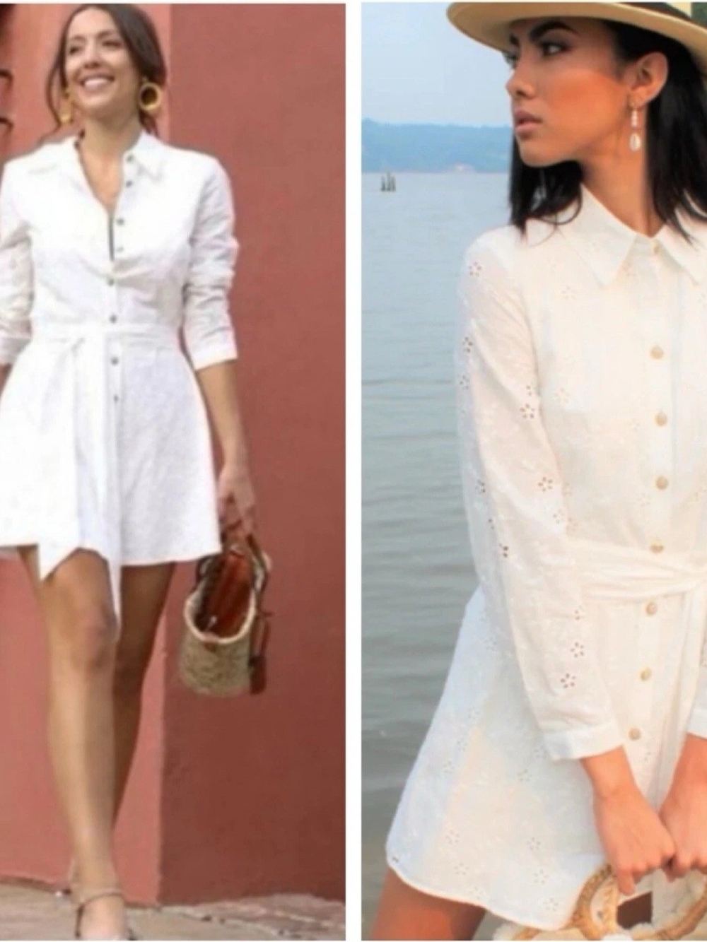 Zara White Eyelet Long-Sleeve Shirt Dress with Waist Tie - Picture 7 of 9